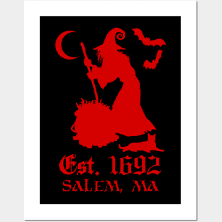 Salem Massachusetts Est. 1692 - Halloween Witch (RED) Posters and Art